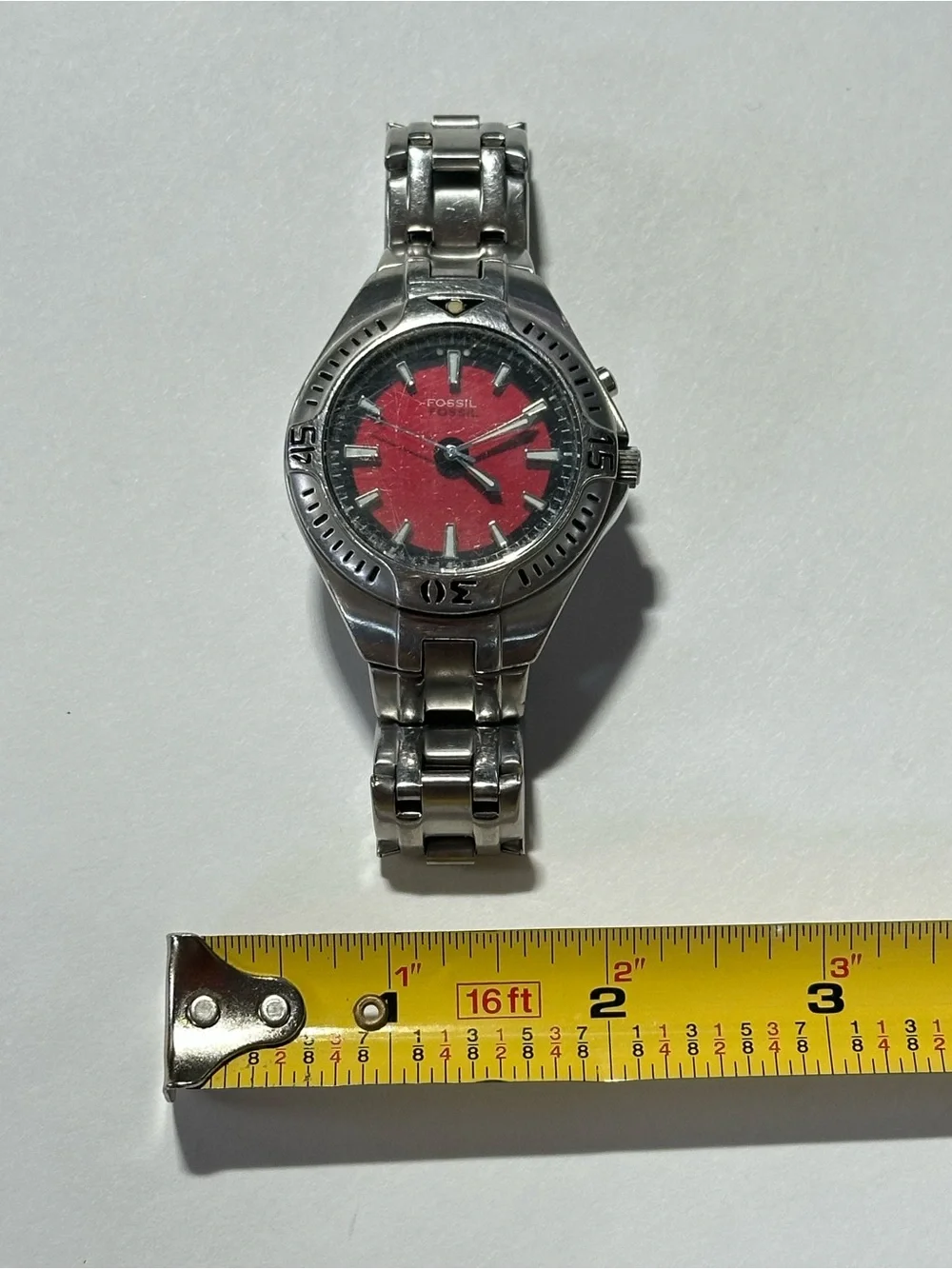 Y2K OlderBrotherCore Fossil Stainless Watch w/ Red Dial AM-3540 (Untested) Goth